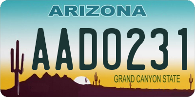 AZ license plate AAD0231