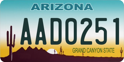 AZ license plate AAD0251