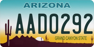 AZ license plate AAD0292
