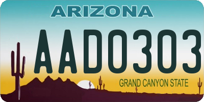 AZ license plate AAD0303