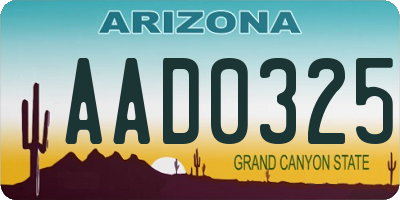 AZ license plate AAD0325