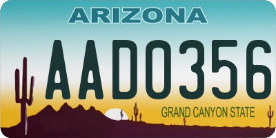 AZ license plate AAD0356