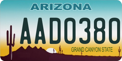AZ license plate AAD0380