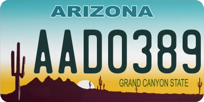 AZ license plate AAD0389
