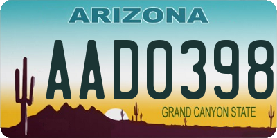 AZ license plate AAD0398