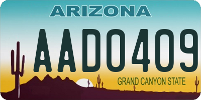 AZ license plate AAD0409