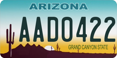AZ license plate AAD0422
