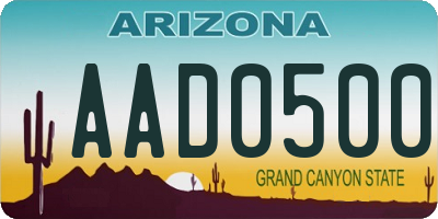 AZ license plate AAD0500