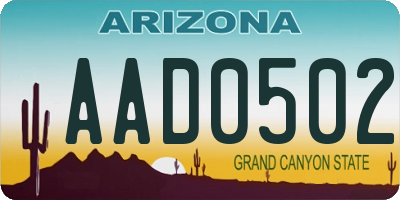 AZ license plate AAD0502