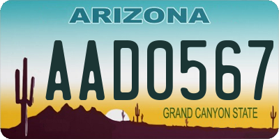 AZ license plate AAD0567