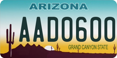 AZ license plate AAD0600