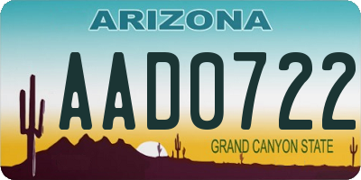 AZ license plate AAD0722