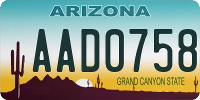 AZ license plate AAD0758