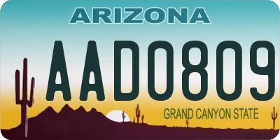 AZ license plate AAD0809