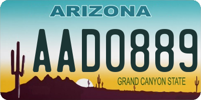 AZ license plate AAD0889