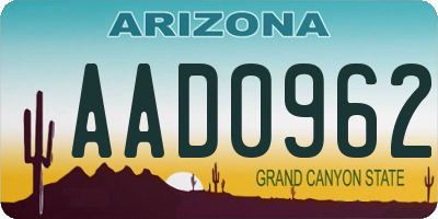 AZ license plate AAD0962
