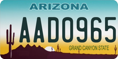 AZ license plate AAD0965