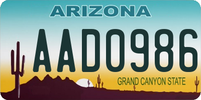 AZ license plate AAD0986