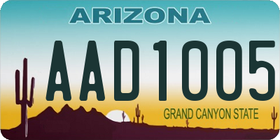 AZ license plate AAD1005