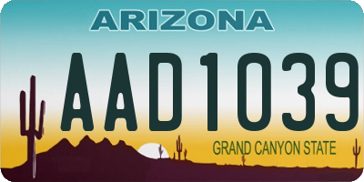 AZ license plate AAD1039