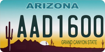AZ license plate AAD1600