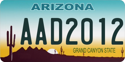 AZ license plate AAD2012