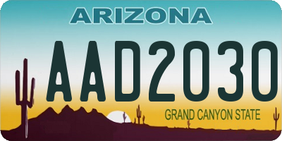 AZ license plate AAD2030