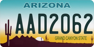 AZ license plate AAD2062