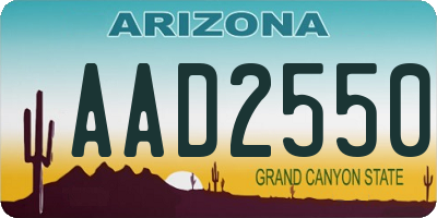 AZ license plate AAD2550