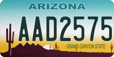 AZ license plate AAD2575