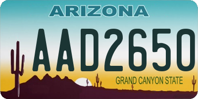 AZ license plate AAD2650