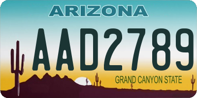 AZ license plate AAD2789