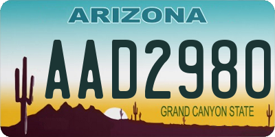 AZ license plate AAD2980