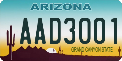 AZ license plate AAD3001