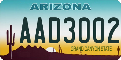 AZ license plate AAD3002