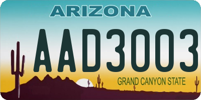 AZ license plate AAD3003