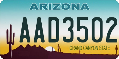 AZ license plate AAD3502
