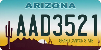 AZ license plate AAD3521