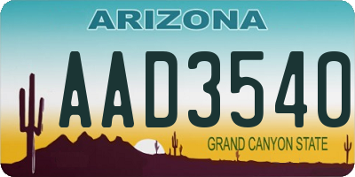 AZ license plate AAD3540