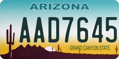 AZ license plate AAD7645