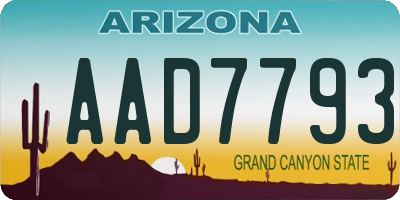 AZ license plate AAD7793