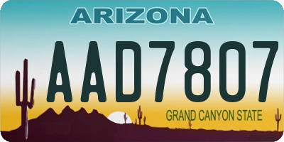 AZ license plate AAD7807