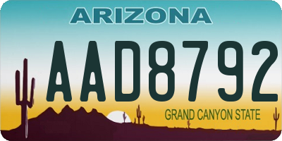 AZ license plate AAD8792