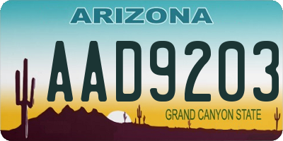 AZ license plate AAD9203