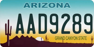 AZ license plate AAD9289