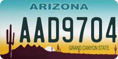 AZ license plate AAD9704