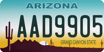 AZ license plate AAD9905