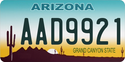 AZ license plate AAD9921