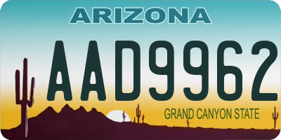 AZ license plate AAD9962
