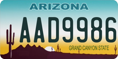 AZ license plate AAD9986
